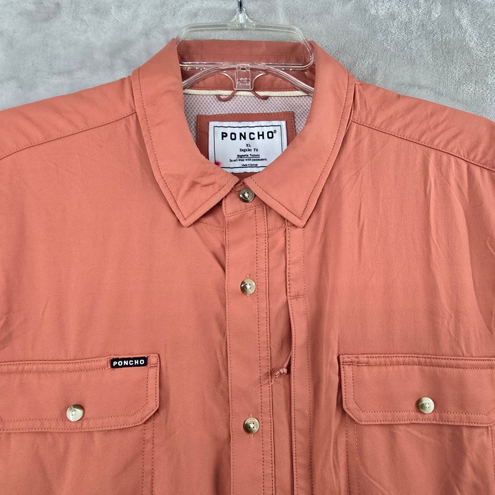 Poncho Outdoor Shirt Mens XL Salmon Pink Short Sleeve Magnetic Pocket Vented